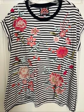 Johnny Was Embroidered SS T Shirt